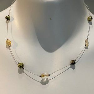 16” iridescent Green pearl and Amber in .925